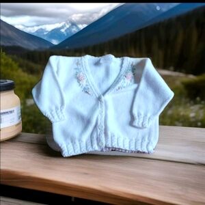 Vintage Toddler Baby Girl Pink Floral Embroidered Knit Cardigan Sweater 2y 2t